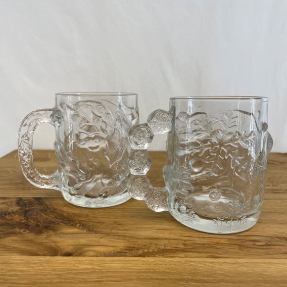 Luminarc USA Clear Glass 3D Christmas Holiday Snowman Santa 2 Mugs VINTAGE - Picture 10 of 10